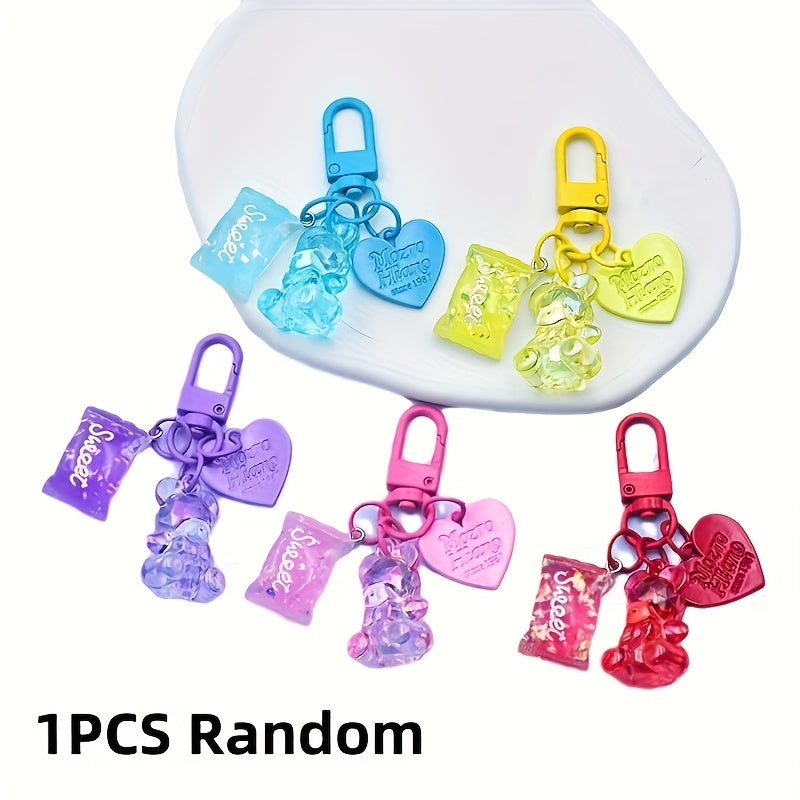 Chic Acrylic Bear & Heart Keychain Set with Ring - Candy-Themed Bag Charms, Perfect for Women's Fashion, Student Backpacks & Christmas Decor
